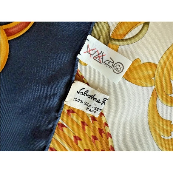 Salvatore Ferragamo Silk Pheasant Print Scarf w/ Navy Edging - Picture 6 of 7